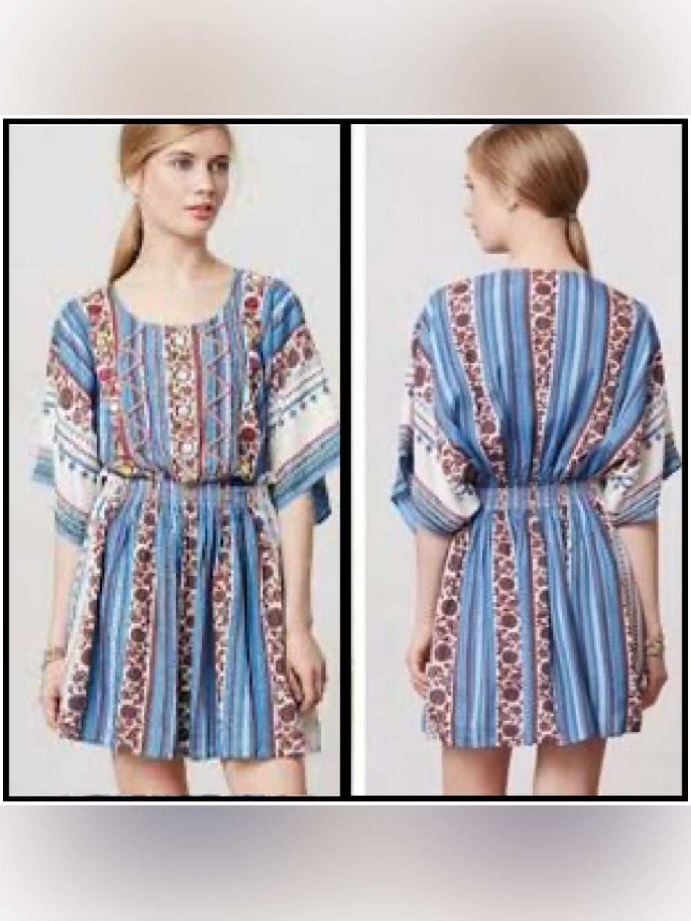 Lilka Anthropologie Kerala Beaded Kaftan Tunic Dress Floral Geometric Stripes